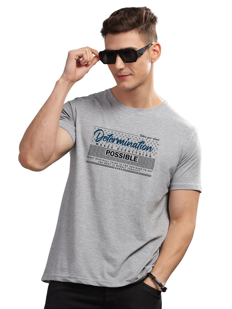 ADRO Men's Printed Grey T-Shirt - Premium Lycra Cotton Regular Fit - Image 1