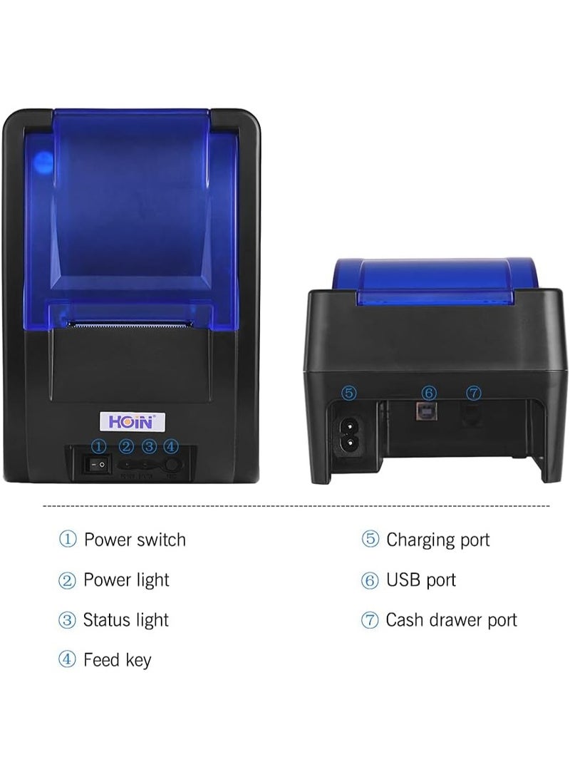 HOIN USB Portable 58mm Thermal Receipt Printer Ticket Bill Wired Printing Support Cash Drawer Compatible with ESC/POS for Windows/Linux/Android Systems for Supermarket Store Business - Image 2