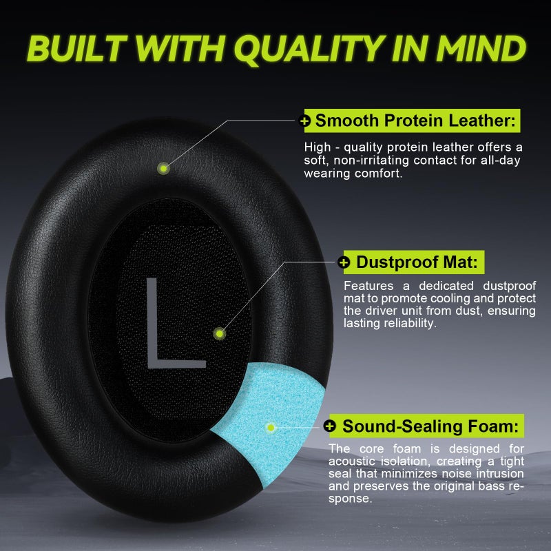 Aurivor Replacement Ear-Pads Cushions for Bose QuietComfort 45 35 35ii (QC-45 QC-35 QC-35 ii), Premium Ear Covers Compatible with QuietComfort SE (QC SE)/ New QuietComfort Headphones (Black) - Image 2