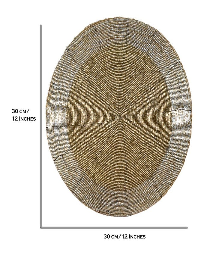 CANVASS® Lt.Gold Handcrafted Beaded Table Placemat of Size 12" Round Set of 2 (30 cm Round) - Image 2