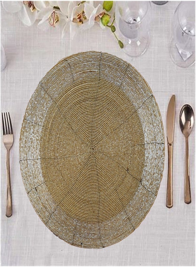 CANVASS® Lt.Gold Handcrafted Beaded Table Placemat of Size 12" Round Set of 2 (30 cm Round) - Image 5