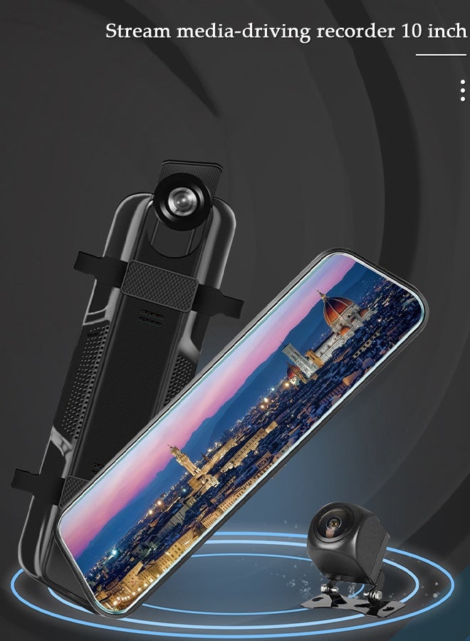 DUNISO كاميرا داش للسيارة 10 بوصة رؤية ليلية 1080 بيكسل فل اتش دي كاملة اللمس شاشة أمامية وخلفية احتياطية كاميرا داش للسيارات حلقة تسجيل وسائط البث 170 درجة زاوية واسعة للمساعدة في ركن السيارة مع واي فاي - Image 4