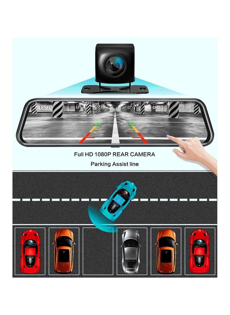 DUNISO - Dash Cam for Car 10'' Mirror Night Vision 1080P FHD Full Touch Screen Front and Rear View Backup Dash Camera for Cars Loop Recording Streaming Media 170°Wide Angle Parking Assistance With WIFI - Image 1