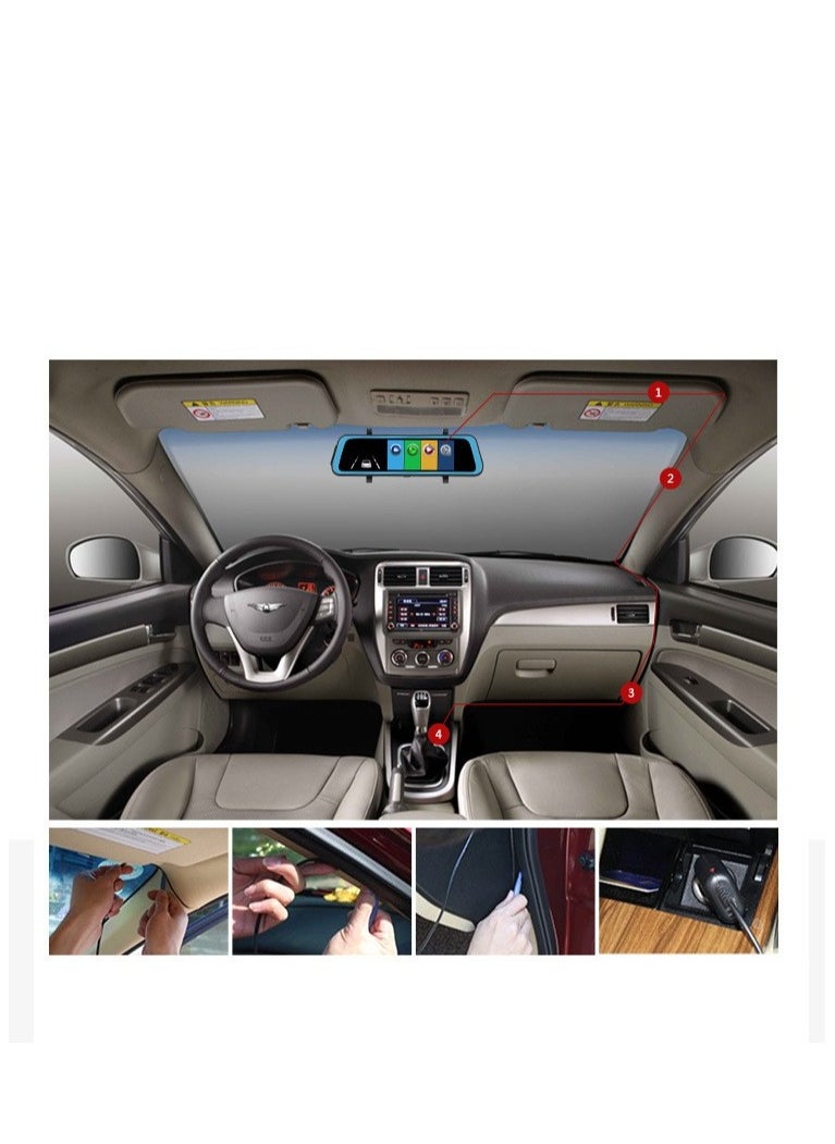 DUNISO - Dash Cam for Car 10'' Mirror Night Vision 1080P FHD Full Touch Screen Front and Rear View Backup Dash Camera for Cars Loop Recording Streaming Media 170°Wide Angle Parking Assistance With WIFI - Image 1