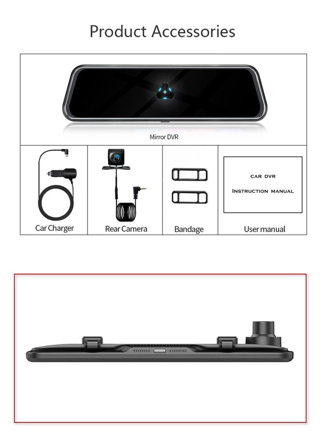 DUNISO - Dash Cam for Car 10'' Mirror Night Vision 1080P FHD Full Touch Screen Front and Rear View Backup Dash Camera for Cars Loop Recording Streaming Media 170°Wide Angle Parking Assistance With WIFI - Image 1