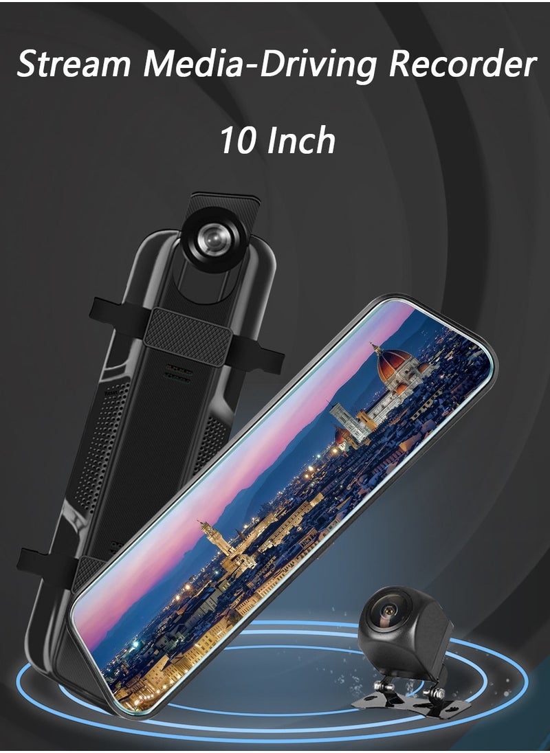 DUNISO - Dash Cam for Car 10'' Mirror Night Vision 1080P FHD Full Touch Screen Front and Rear View Backup Dash Camera for Cars Loop Recording Streaming Media 170°Wide Angle Parking Assistance With WIFI - Image 1