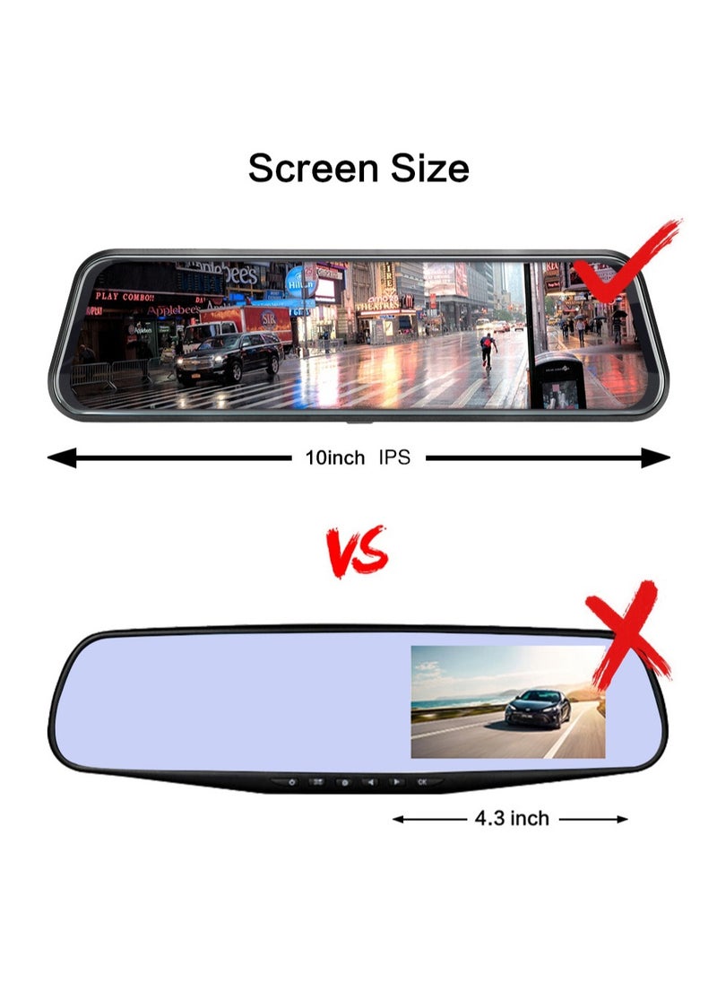 DUNISO - Dash Cam for Car 10'' Mirror Night Vision 1080P FHD Full Touch Screen Front and Rear View Backup Dash Camera for Cars Loop Recording Streaming Media 170°Wide Angle Parking Assistance With WIFI - Image 1