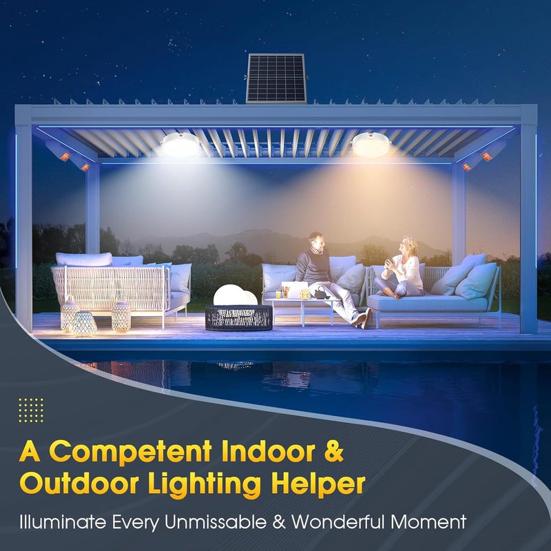 SunBonar Solar Ceiling Lights Indoor Outdoor 2 Pack, Dimmable Daytime 3000K/4000K/6000K Solar Shed Lights with ON/Off Switch & Remote, Waterproof Barn Lights for Home Porch Chicken Coop - Image 2