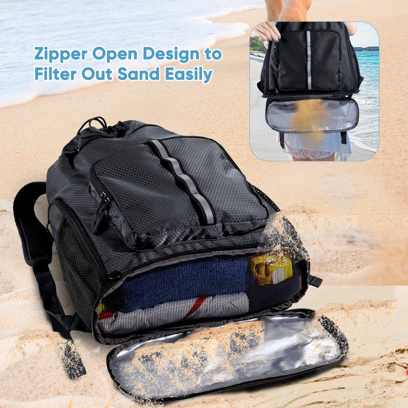 VIGEGARI Large Beach Backpack Waterproof Sandproof - Customized Oversized Drawstring Pool Bag with Shoe Compartment for Toiletries, Towels, Gym, Travel - Image 3