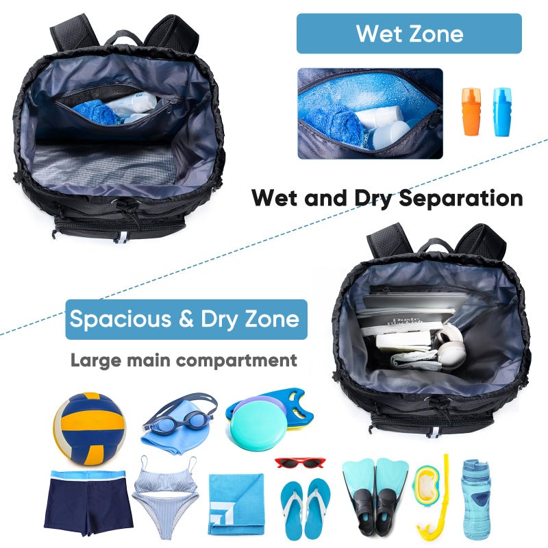 VIGEGARI Large Beach Backpack Waterproof Sandproof - Customized Oversized Drawstring Pool Bag with Shoe Compartment for Toiletries, Towels, Gym, Travel - Image 2