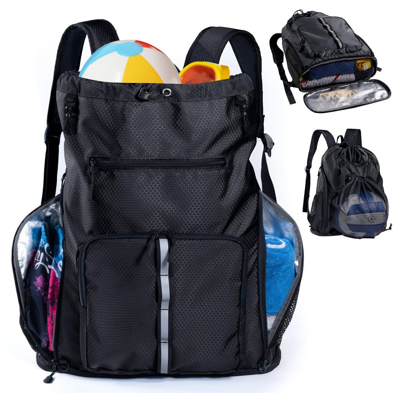 VIGEGARI Large Beach Backpack Waterproof Sandproof - Customized Oversized Drawstring Pool Bag with Shoe Compartment for Toiletries, Towels, Gym, Travel - Image 1
