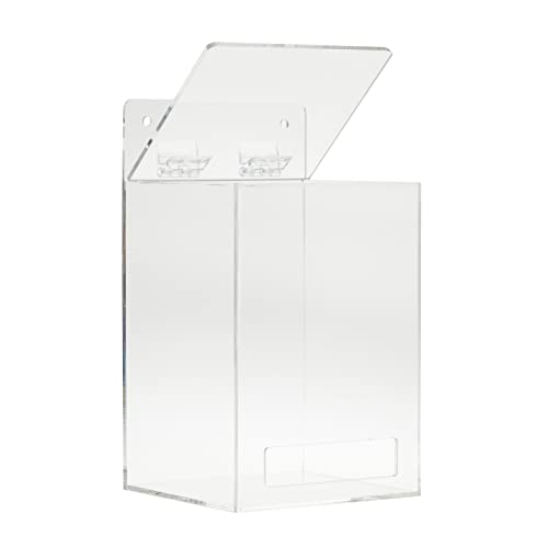 Okuna Outpost Wall Mount Glove Dispenser - 5 x 4.5 x 8.5 In, Clear Acrylic - Hair Net & Shoe Cover Holder - Hinged Top & Bottom Dispense Slot - Includes Hanging Kit - Image 1