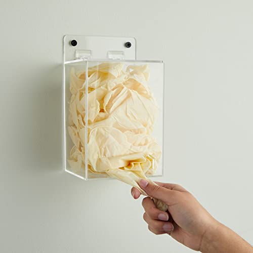 Okuna Outpost Wall Mount Glove Dispenser - 5 x 4.5 x 8.5 In, Clear Acrylic - Hair Net & Shoe Cover Holder - Hinged Top & Bottom Dispense Slot - Includes Hanging Kit - Image 2
