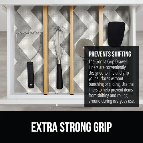GORILLA GRIP powerGRIP Drawer Shelf and Cabinet Liner, Thick Strong Hold, Non-Adhesive Liners Protect Kitchen Cabinets and Cupboard, Bathroom Drawers, Easy Install, Breathable Mat, 12" x10' Gray White - Image 3