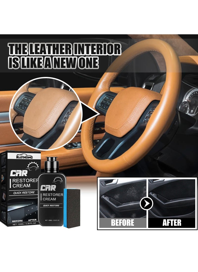 RAYHONG Car Interior Renovator and Coating Wax Set with Sponge Brush for Dashboard, Plastic, and Leather Care - Dust Protection and Shine  - Image 2