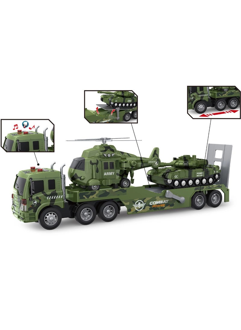 Toys Friction-Powered Army Transport Truck Toy – 1:16 Military Cargo Vehicle with Detachable Trailer – Inertia Car Toy for Kids  - Image 2