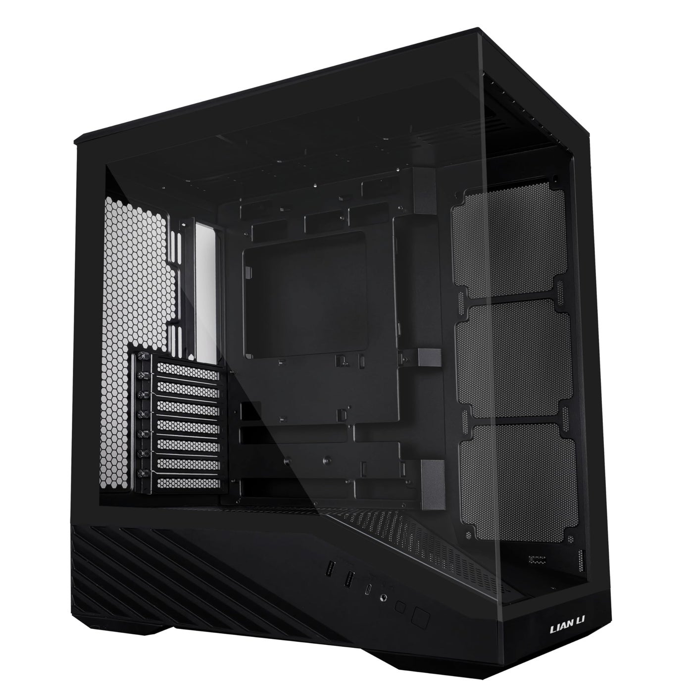 Lian Li V100 ATX Mid-Tower PC Case, LED RGB Strip, Display Platform Design with Tempered Glass, Support 420mm GPUs, 360mm Radiator, Side I/O & Optimized Airflow, Dust Filiter - Black (V100X)