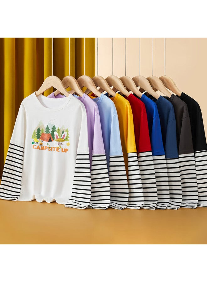Tinsino Children's T-shirt, Spring Long-sleeve T-shirt For Boys And Girls, Faux Two-piece Top, Casual Clothing, Kids' Wear, Forest Tent