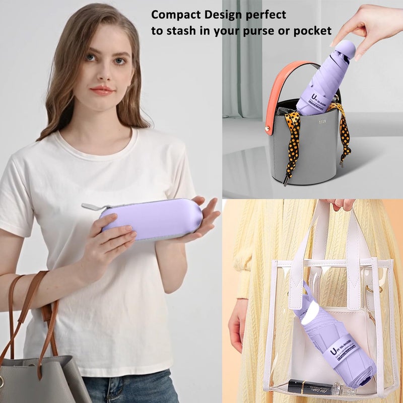 BAODINI Travel Essentials Mini Umbrella for Purse With Case Small Compact UV Sun Protection Lightweight Tiny Pocket Manual Open Close Umbrella for Women Kids and Men Fits Purse Backpack - Image 5