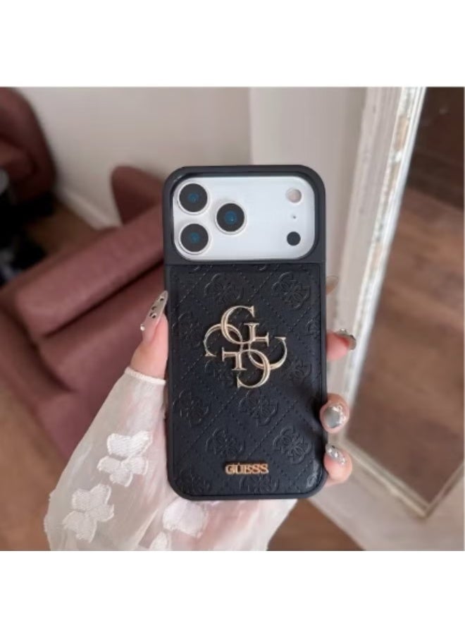 GUESS IPhone cover, with a logo and a leather design approved by the global brand Guess Guess quilted leather phone case Various models-Black - Image 4
