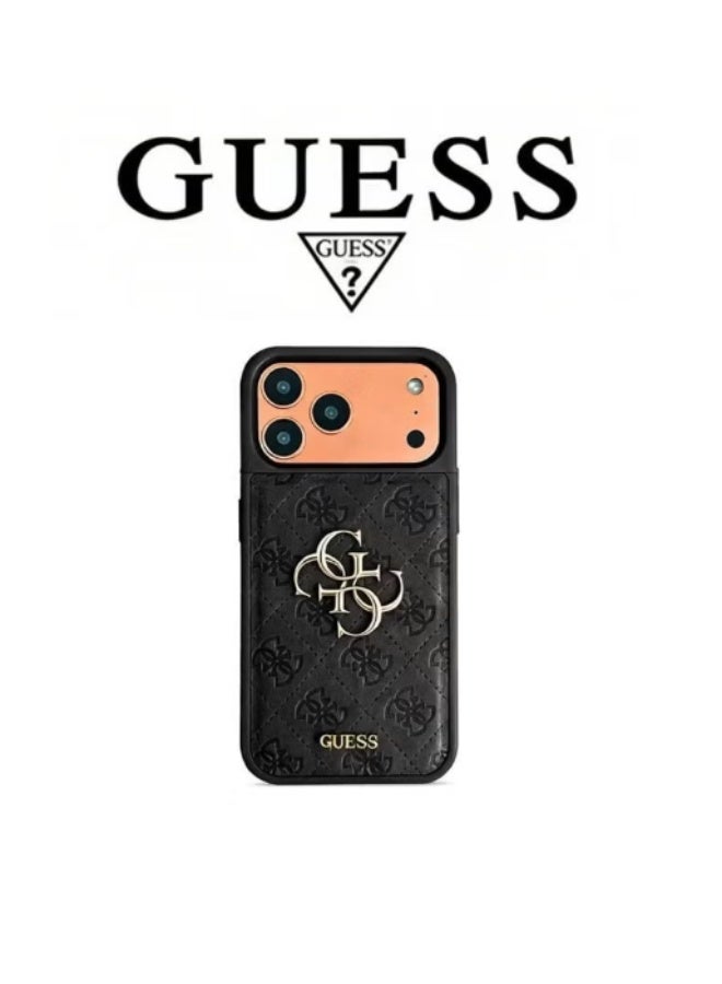 GUESS IPhone cover, with a logo and a leather design approved by the global brand Guess Guess quilted leather phone case Various models-Black - Image 1