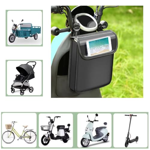 SquEqu Electric Scooter Bag Storage Pouch Handlebar Attachement Large Capacity with Waterproof Phone Holder Pocket Front Hanging Bags Organizer for Bike Handle Bar eBike Motorcycle Bicycle Escooter - Image 5