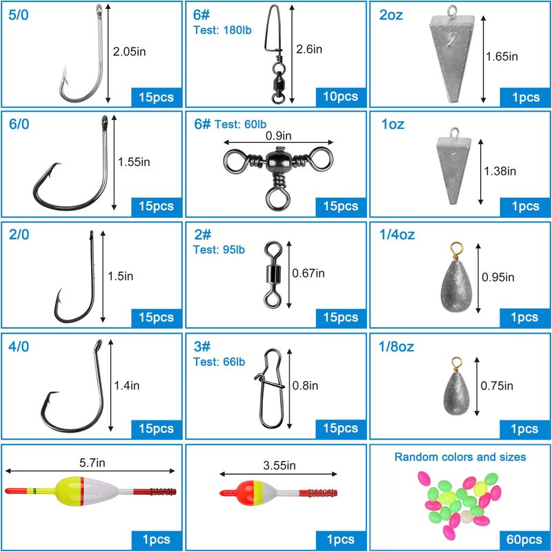 OROOTL Saltwater Fishing Tackle Box, 212pcs Surf Fishing Gear Kit Saltwater Lures Bait Rigs Bucktail Jigs Spoon Crankbait Pyramid Sinkers Hooks Swivels, Perfect Fishermen Gifts - Image 3