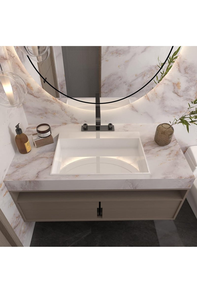 GUDOO ورق اتصال رخامي للأسطح: ورق جدران رخامي غير لامع قابل للتقشير واللصق، قابل للإزالة وذاتي اللصق، مصنوع من فيلم الفينيل الجرانيت المقاوم للماء، حجم اللفافة 15.7 × 118 بوصة، سميك وسهل التنظيف والتركيب، باللون الأبيض/الذهبي. - Image 2