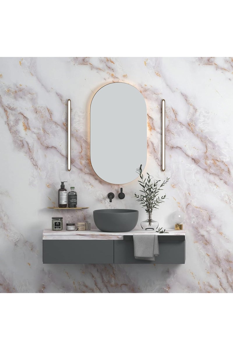 GUDOO ورق اتصال رخامي للأسطح: ورق جدران رخامي غير لامع قابل للتقشير واللصق، قابل للإزالة وذاتي اللصق، مصنوع من فيلم الفينيل الجرانيت المقاوم للماء، حجم اللفافة 15.7 × 118 بوصة، سميك وسهل التنظيف والتركيب، باللون الأبيض/الذهبي. - Image 5