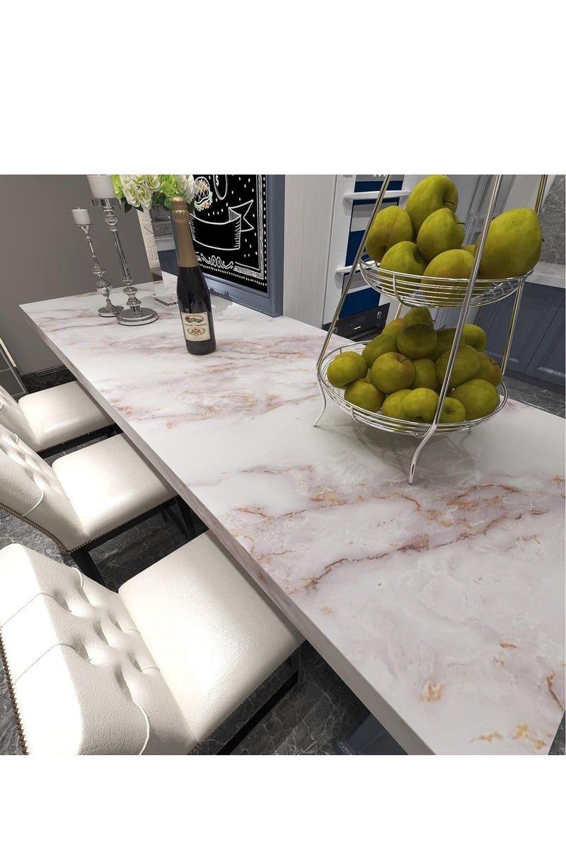 GUDOO ورق اتصال رخامي للأسطح: ورق جدران رخامي غير لامع قابل للتقشير واللصق، قابل للإزالة وذاتي اللصق، مصنوع من فيلم الفينيل الجرانيت المقاوم للماء، حجم اللفافة 15.7 × 118 بوصة، سميك وسهل التنظيف والتركيب، باللون الأبيض/الذهبي. - Image 4