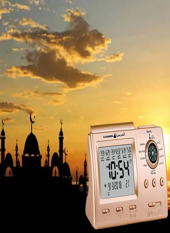 Hitopin Muslim Azan Table Clock,Azan Athan Prayer Clock, Azan Alarm Clock, Gold Color Complete Azan for All Prayers Qibla Direction - Image 5