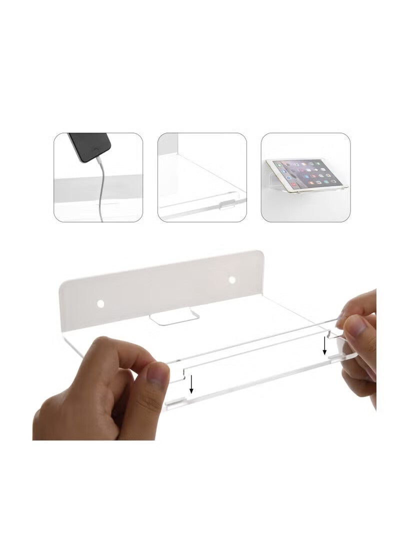 AGREON Set of 2 Acrylic Floating Wall Shelves Hanging Shelves, Adhesive Wall Display Shelf Stand for Plant Pot, Speaker, Security Camera, Figures in Office and Home, 8 x 6 Inch - Image 4