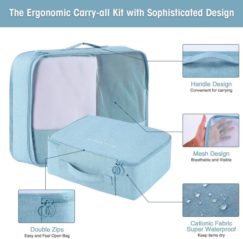 TOCINGO 7 pc / 6 pc Travel Oraganizer Packing cubes kit, Sapace Saver Multi use Bag for Men and Women, Clothes packing cubes for travel, Cupboard Oraganizer cubes (7 pc-SKY BLUE OXFORD) - Image 2