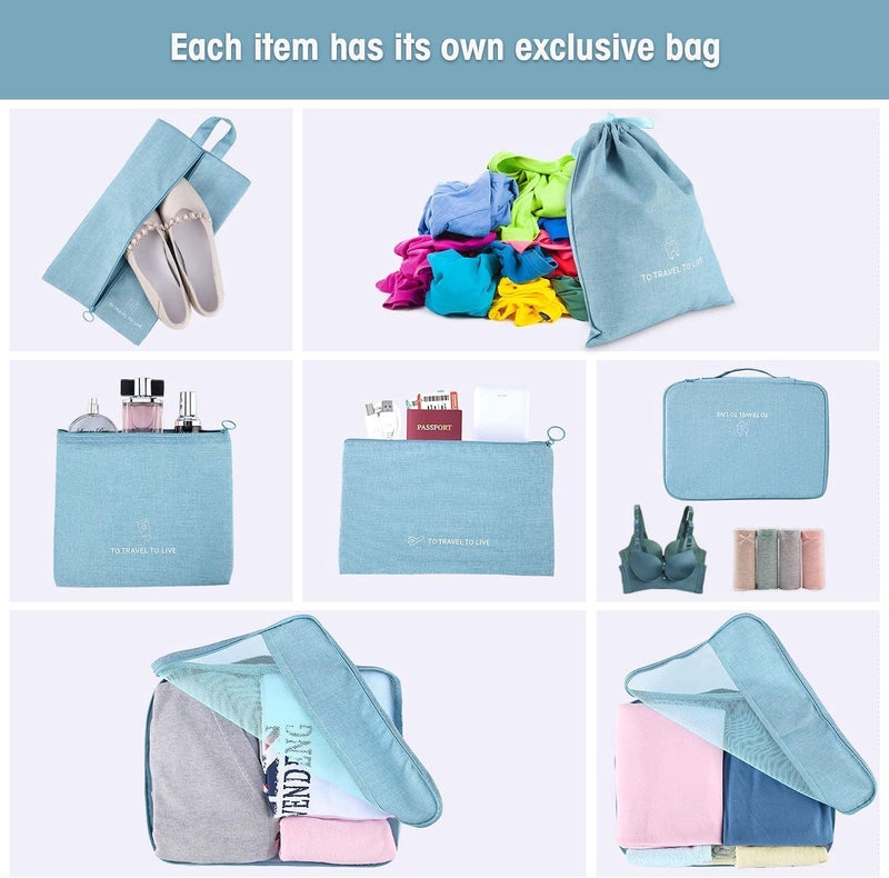 TOCINGO 7 pc / 6 pc Travel Oraganizer Packing cubes kit, Sapace Saver Multi use Bag for Men and Women, Clothes packing cubes for travel, Cupboard Oraganizer cubes (7 pc-SKY BLUE OXFORD) - Image 4
