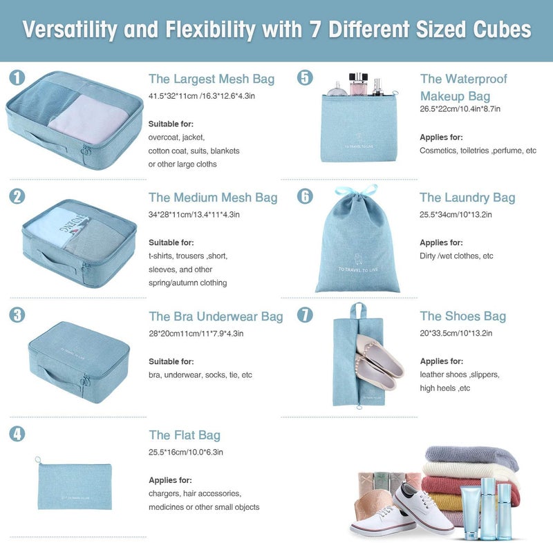 TOCINGO 7 pc / 6 pc Travel Oraganizer Packing cubes kit, Sapace Saver Multi use Bag for Men and Women, Clothes packing cubes for travel, Cupboard Oraganizer cubes (7 pc-SKY BLUE OXFORD) - Image 3