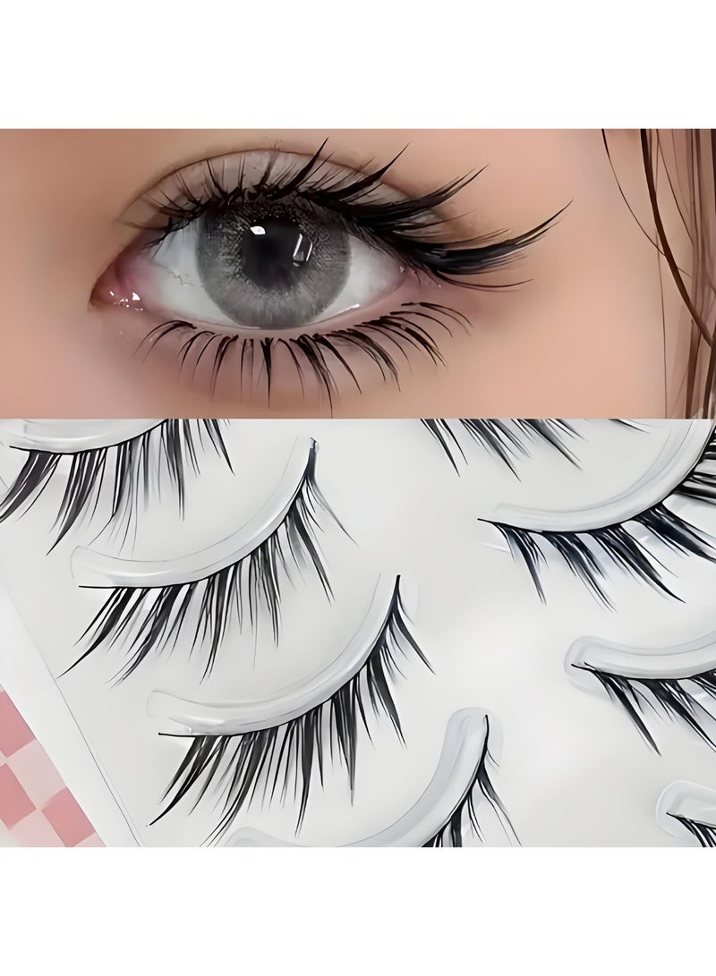 خاجول 5 ازواج رموش صناعية صناعية للاستخدام اليومي بشريط رفيع اسود كوميك مانغا رموش مجنحة طبيعية للتنكر وحفلات الزفاف والعمل بمظهر طبيعي، - Image 1