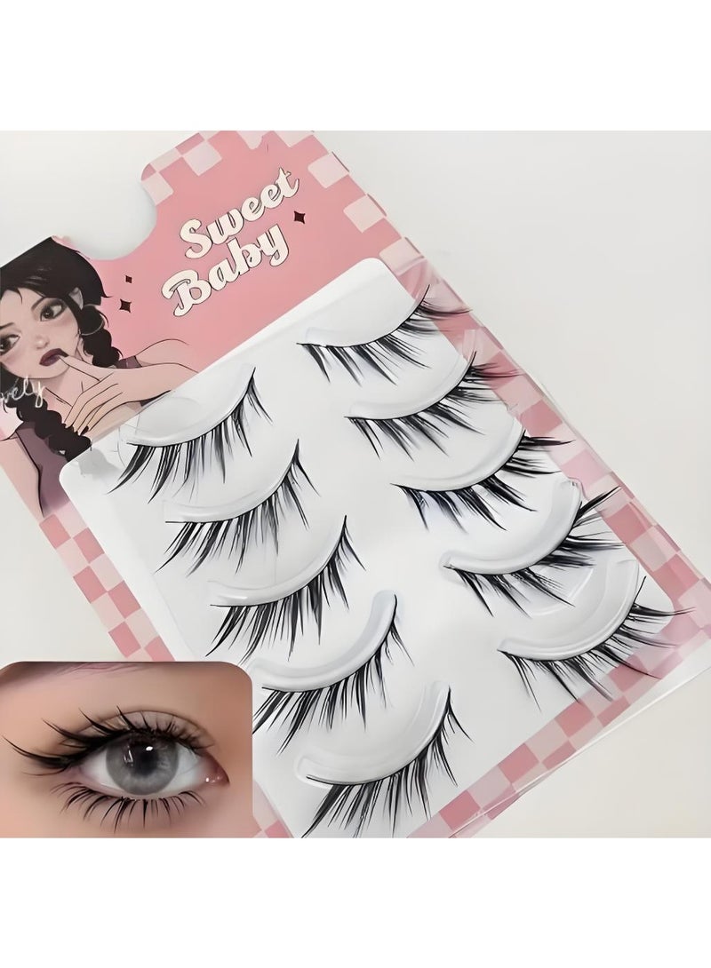 خاجول 5 ازواج رموش صناعية صناعية للاستخدام اليومي بشريط رفيع اسود كوميك مانغا رموش مجنحة طبيعية للتنكر وحفلات الزفاف والعمل بمظهر طبيعي، - Image 3