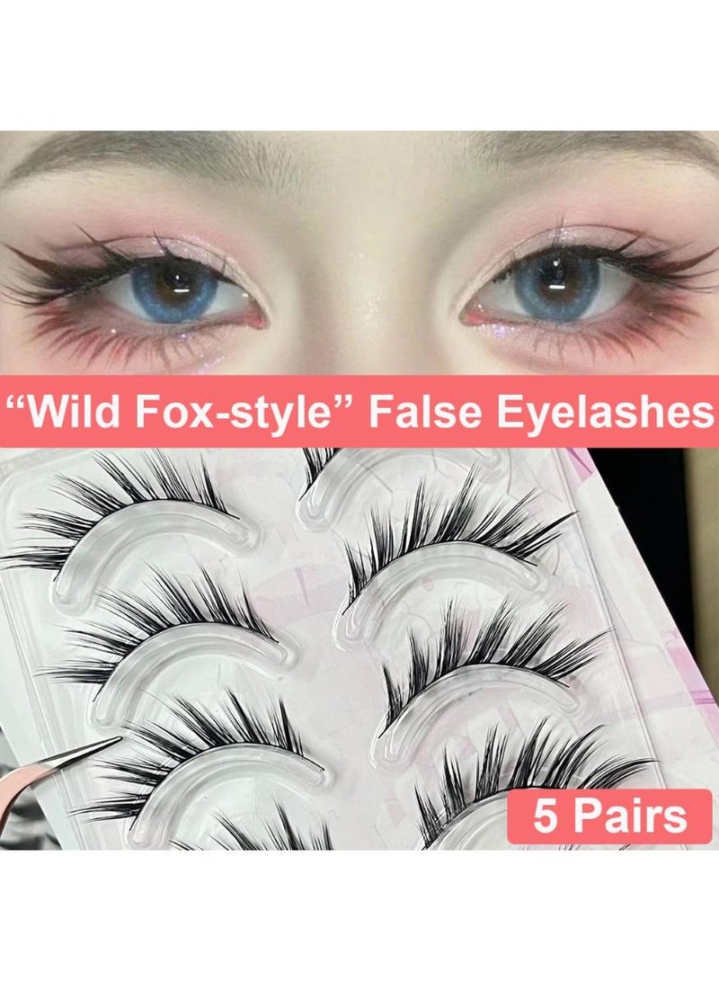خاجول 5 ازواج رموش صناعية صناعية للاستخدام اليومي بشريط رفيع اسود كوميك مانغا رموش مجنحة طبيعية للتنكر وحفلات الزفاف والعمل بمظهر طبيعي، - Image 4