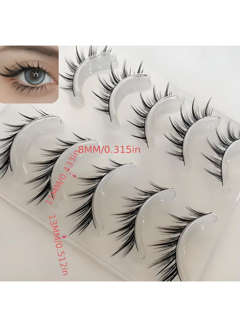 خاجول 5 ازواج رموش صناعية صناعية للاستخدام اليومي بشريط رفيع اسود كوميك مانغا رموش مجنحة طبيعية للتنكر وحفلات الزفاف والعمل بمظهر طبيعي، - Image 2