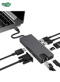 BURAQ 8 In 1 Type-C To HDMI+VAG Gigabit RJ45+USB3.0 Docking Station(Gray)  - Image 1
