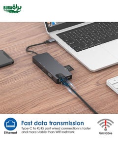 BURAQ 8 In 1 Type-C To HDMI+VAG Gigabit RJ45+USB3.0 Docking Station(Gray)  - Image 3