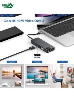 BURAQ 8 In 1 Type-C To HDMI+VAG Gigabit RJ45+USB3.0 Docking Station(Gray)  - Image 5