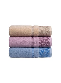 طقم مناشف وجة جاكارد M006-b -مقاس 60*120-3 قطع-100%قطن -متعدد الالوان - جودة عالية من قطن اند مور