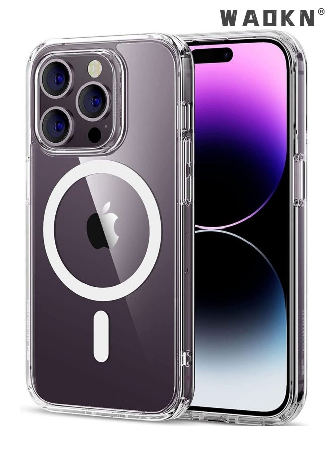 WAOKN - iPhone 14 Pro Magsafe Case 6.1 Inch Slim Thin Magnetic Case, Yellowing-Resistant, Anti-Drop Shock Absorption, Anti-Scratch and Hard Back Crystal Case Cell Phone Cover for iPhone 14 Pro Case Clear - Image 1