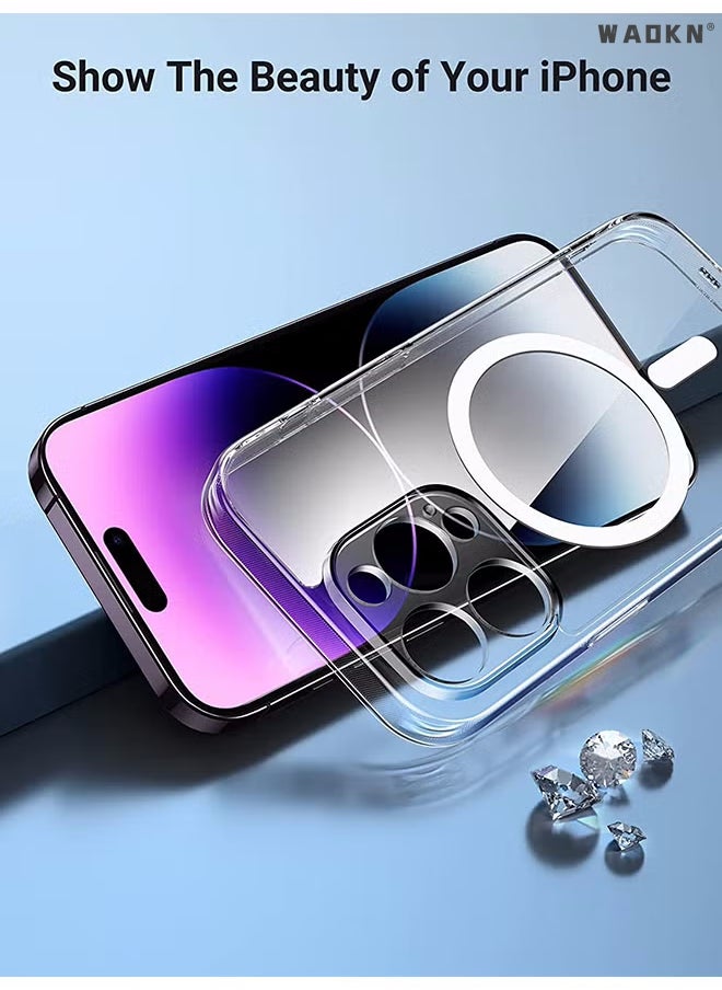 WAOKN - iPhone 14 Pro Magsafe Case 6.1 Inch Slim Thin Magnetic Case, Yellowing-Resistant, Anti-Drop Shock Absorption, Anti-Scratch and Hard Back Crystal Case Cell Phone Cover for iPhone 14 Pro Case Clear - Image 1