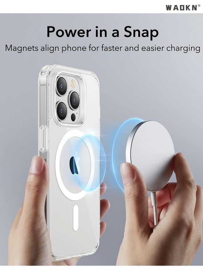 WAOKN - iPhone 14 Pro Magsafe Case 6.1 Inch Slim Thin Magnetic Case, Yellowing-Resistant, Anti-Drop Shock Absorption, Anti-Scratch and Hard Back Crystal Case Cell Phone Cover for iPhone 14 Pro Case Clear - Image 1