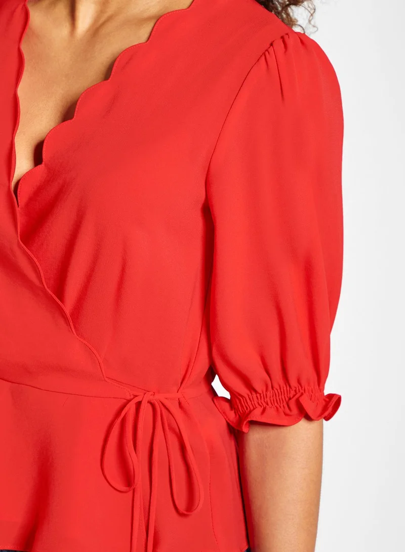 TOPSHOP Scallop Wrap Top