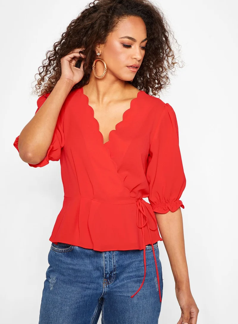 TOPSHOP Scallop Wrap Top