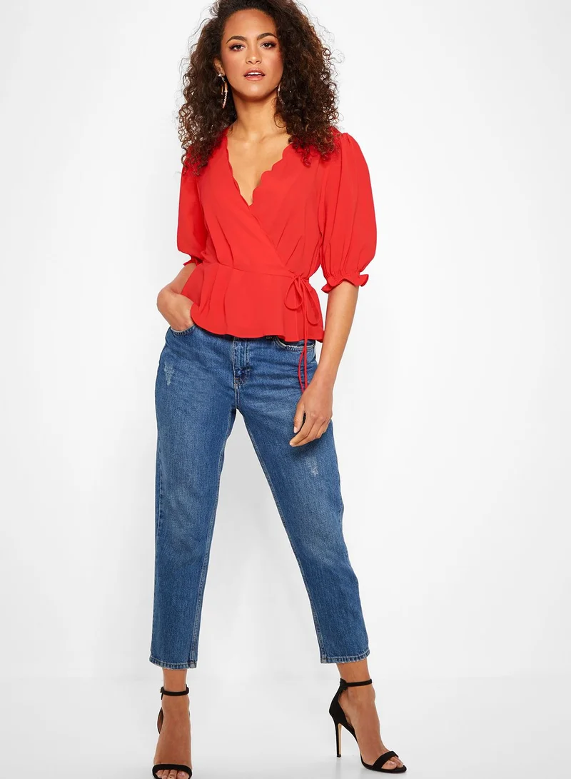 TOPSHOP Scallop Wrap Top