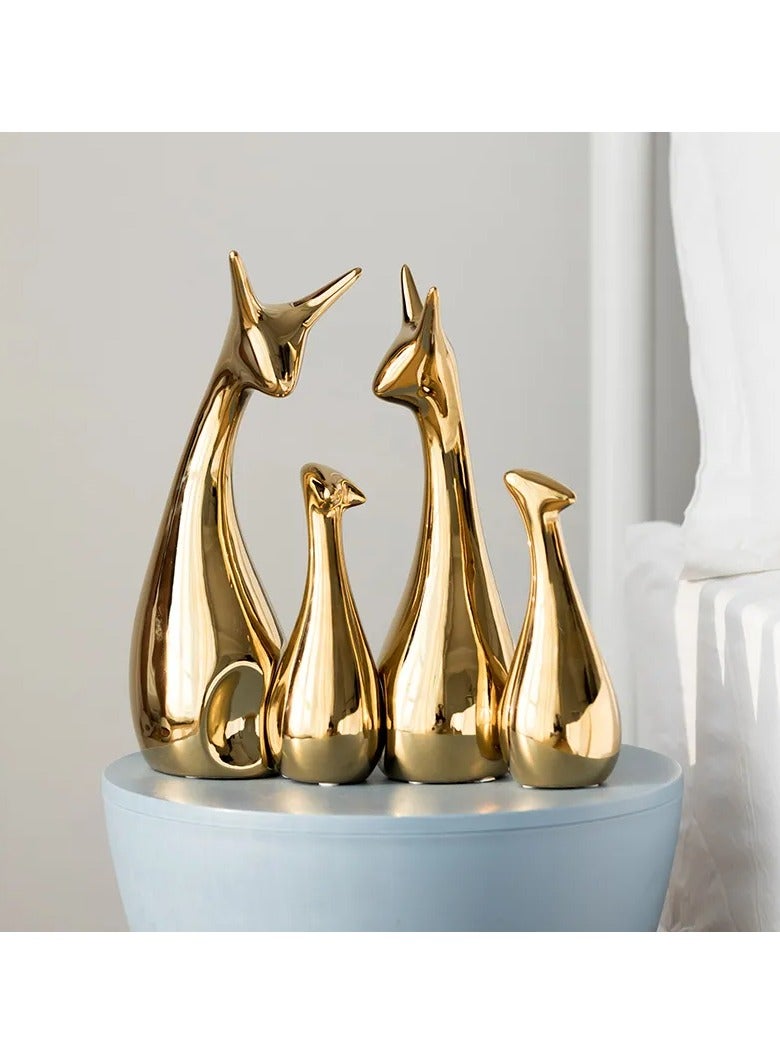 4 Pcs Decor Lucky Deer Statue Family Animal Statue Home Ornament for Room Office Ceramic Figure - Image 3